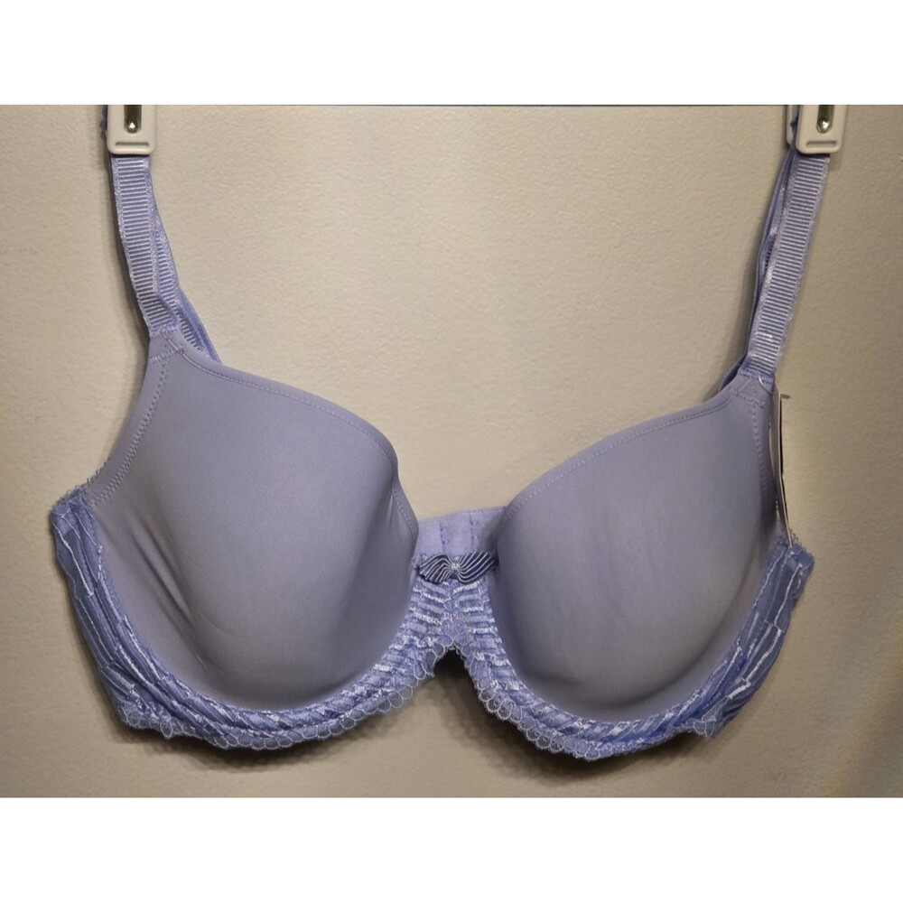 NWT Wacoal Lace Trim T-Shirt Bra 34D Periwinkle Blue Underwire Smooth Cups - Picture 2 of 9